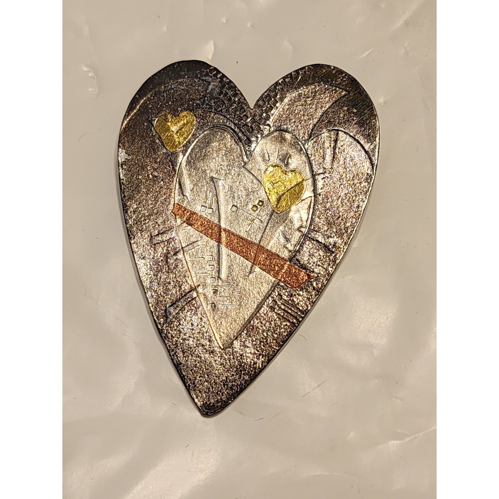 Mary Rogers Amulet Heart Brooch 24K Gold Fine Silver Copper Signed 9/97